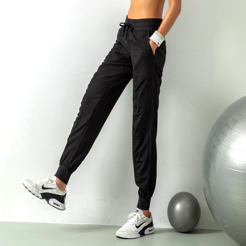 Stay Active in Comfort: Women's Casual Sports Pants with Loose Legs, Drawstring High Waist, and Pockets - Perfect for Running, Gym, and Yoga Fitness Black