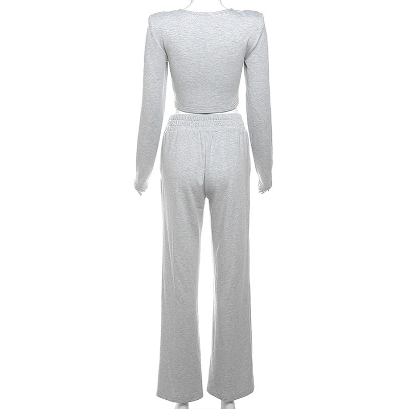 Comfortably Casual: Women's Round Neck Long Sleeve Trousers Casual Suit - Effortless Everyday Wear