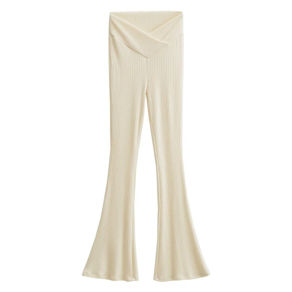 Enhanced Style: Hip Lifting and Leg-Lengthening Knitted Micro Flare Pants - Elevate Your Look with Flattering Silhouette and Comfort Milk apricot