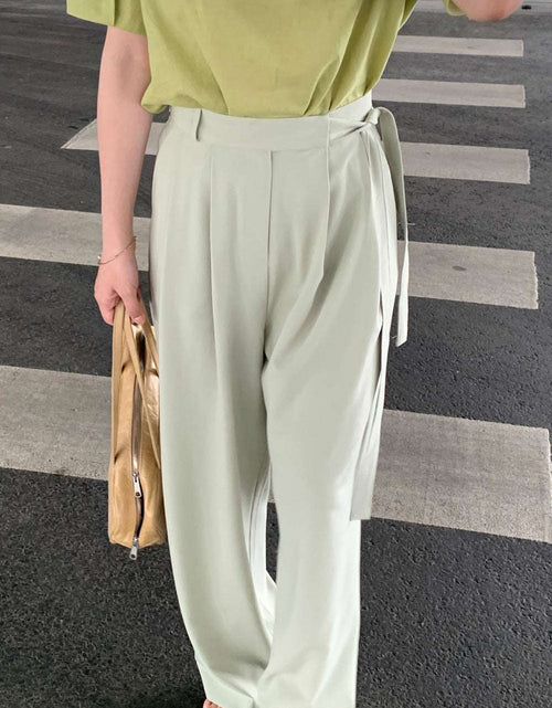 Load image into Gallery viewer, New Wide-leg Pants Women&#39;s High Waist Drooping Suit Pants Loose Light Green
