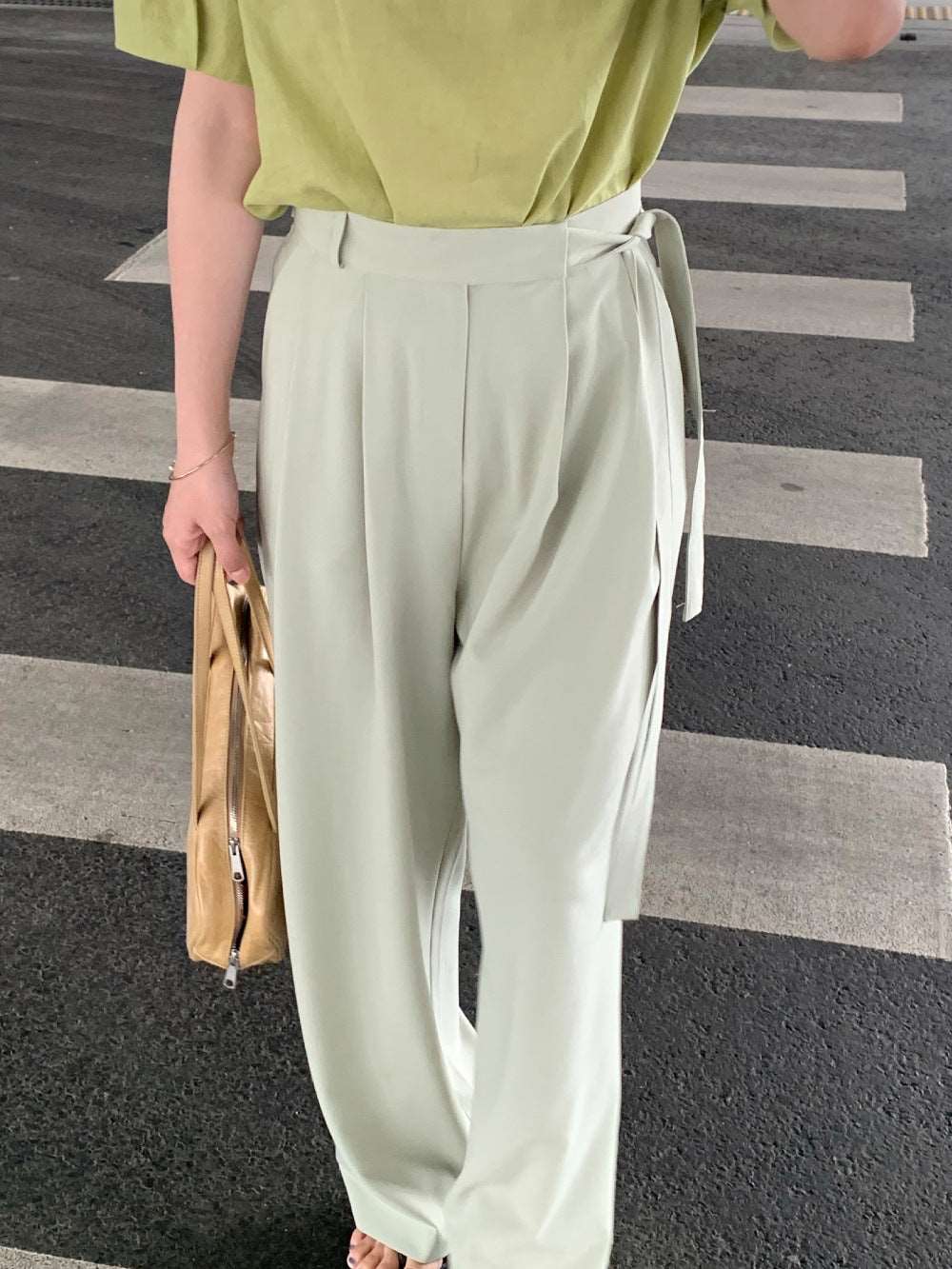 New Wide-leg Pants Women's High Waist Drooping Suit Pants Loose Light Green