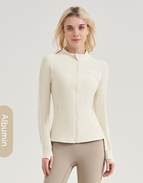 Load image into Gallery viewer, Women Yoga Fitness Jacket Vertical Thread Clothes Full Zip Slim Fitted Yoga Jacket Albumin
