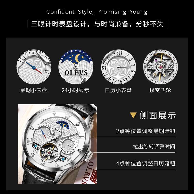 OLEVS Multifunctional Luminous Hollow Flywheel Automatic Mechanical Watch