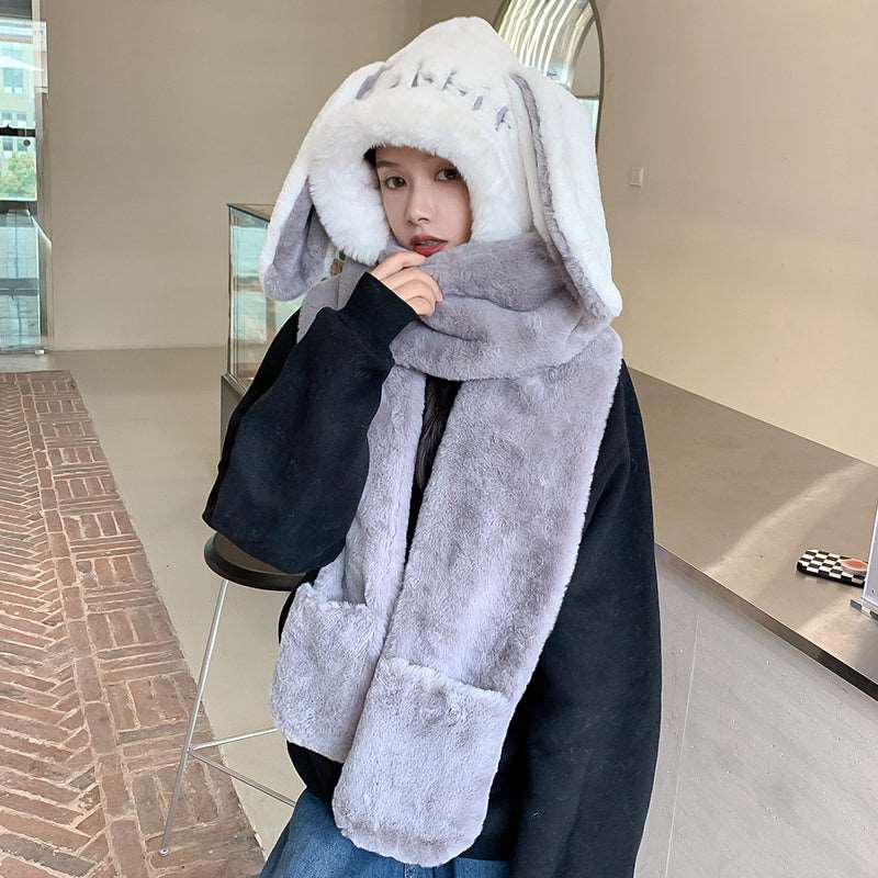 Cute Rabbit Ears Scarf Scarf Gloves All In One Grey5 One size