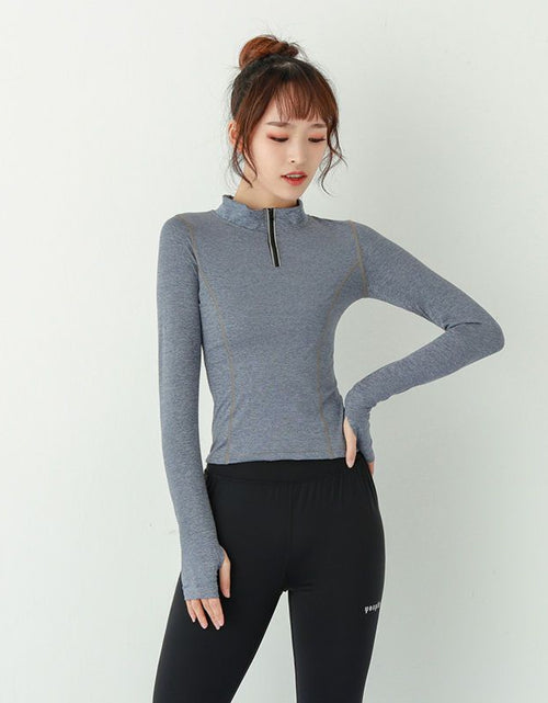 Load image into Gallery viewer, Sleek Performance: Slim Fit Quick Dry Zipper Running Long Sleeves - Breathable and Stylish Activewear for Optimal Comfort Zip Cropped Long Sleeve Grey
