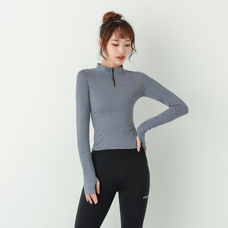 Sleek Performance: Slim Fit Quick Dry Zipper Running Long Sleeves - Breathable and Stylish Activewear for Optimal Comfort Zip Cropped Long Sleeve Grey