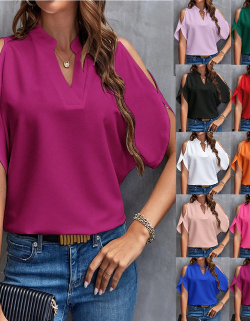 Load image into Gallery viewer, V-neck Off-the-Shoulder Sleeves Women&#39;s Top - Graceful and Fashionable for a Chic Look
