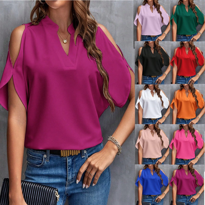 V-neck Off-the-Shoulder Sleeves Women's Top - Graceful and Fashionable for a Chic Look