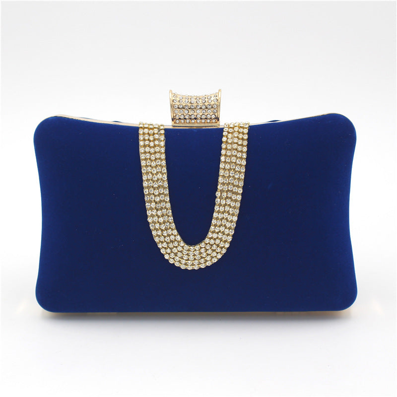 Suede European And American Food Bag U-shaped Diamond Sapphire Blue 20cm6cm12cm