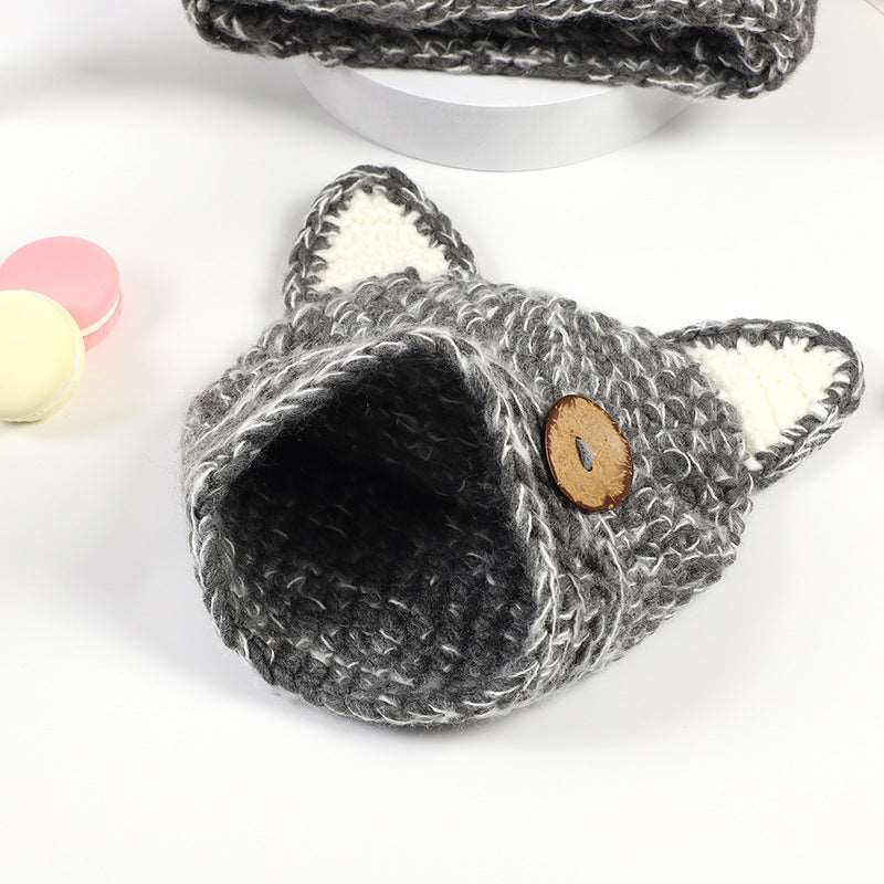 Autumn And Winter Cat Ears Wool Children Hat Scarf Two-piece Set Cute Baby