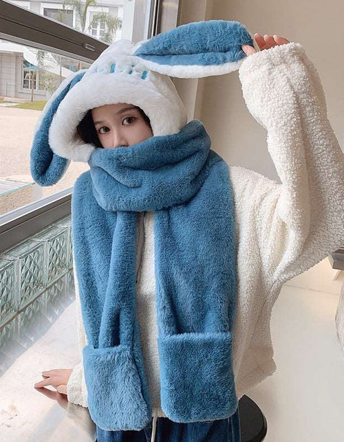 Load image into Gallery viewer, Cute Rabbit Ears Scarf Scarf Gloves All In One Blue4 One size
