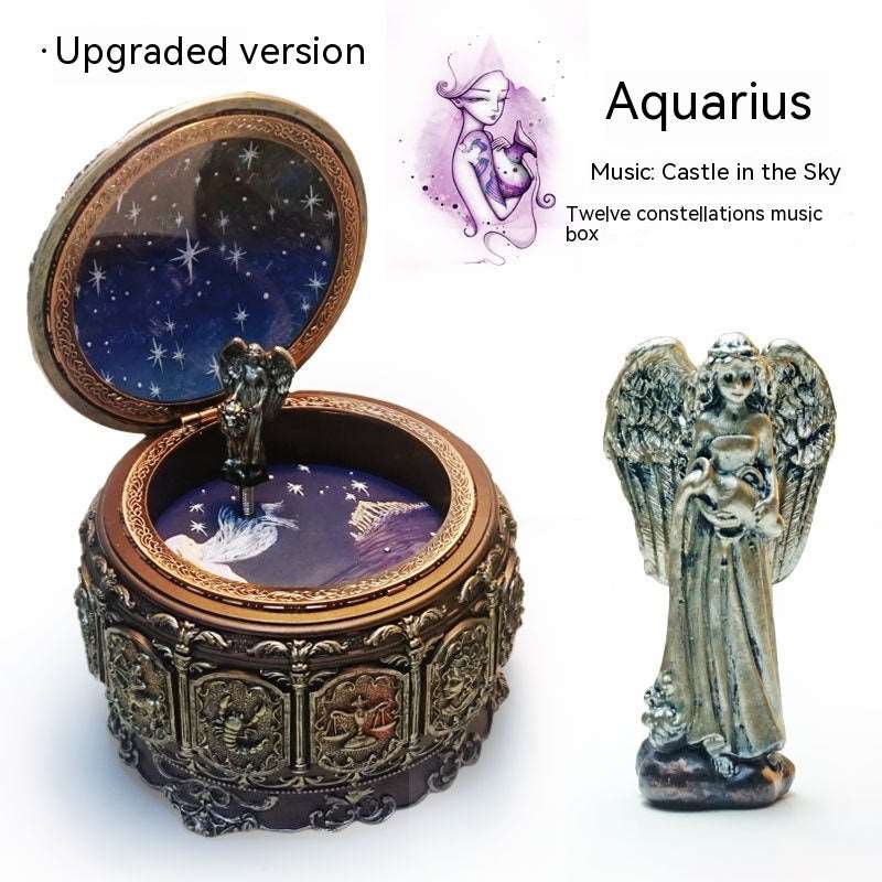 Retro Rotating Luminous Constellation Music Box Birthday Gift For Girls Aquarian Music Sky City