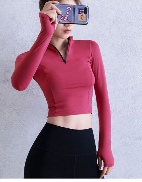 Load image into Gallery viewer, Sleek Performance: Slim Fit Quick Dry Zipper Running Long Sleeves - Breathable and Stylish Activewear for Optimal Comfort Zip Cropped Long Sleeve Red
