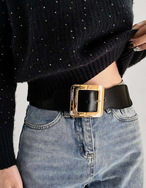 Load image into Gallery viewer, Retro Women&#39;s Metal Square Buckle Elastic Elastic Belt Simple Black Needle Buckle Everything Wide Waist Seal Senior Belt
