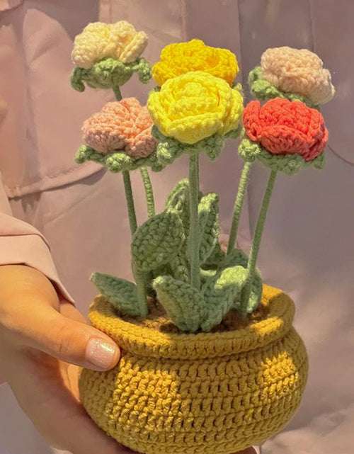 Load image into Gallery viewer, Hand Knitting DIY Tulips Small Daisy Potted Bouquet Wool Crochet Material Package Rose
