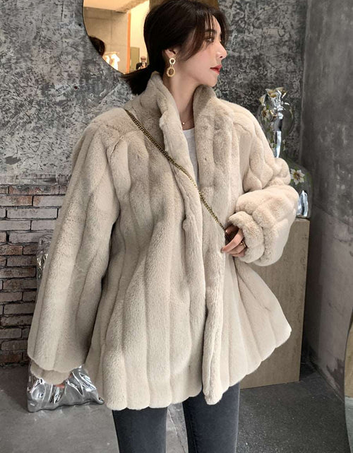 Load image into Gallery viewer, Trendy Lamb Fur Coat Korean Style Stand Collar Street Hipster Long Sleeve Fur Coat
