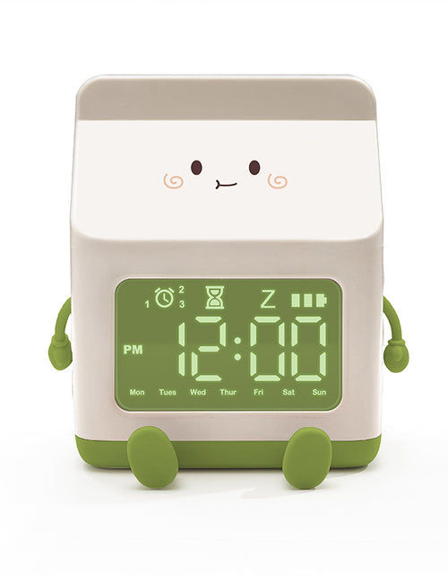 Load image into Gallery viewer, Smart Student Only Charging Cartoon Milk Carton Alarm Clock Green
