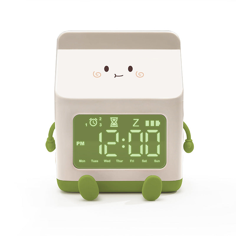 Smart Student Only Charging Cartoon Milk Carton Alarm Clock Green