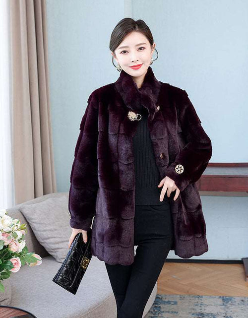 Load image into Gallery viewer, Korean Style Mid-length Mink Coat Women&#39;s Thick Coat With Fur Wine red
