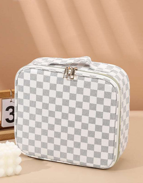 Load image into Gallery viewer, PU Chessbox Plaid Style Cosmetic Case Portable Travel Cosmetics Storage Box Manicure Box Cosmetic Case Large Capacity Beauty Toolbox White
