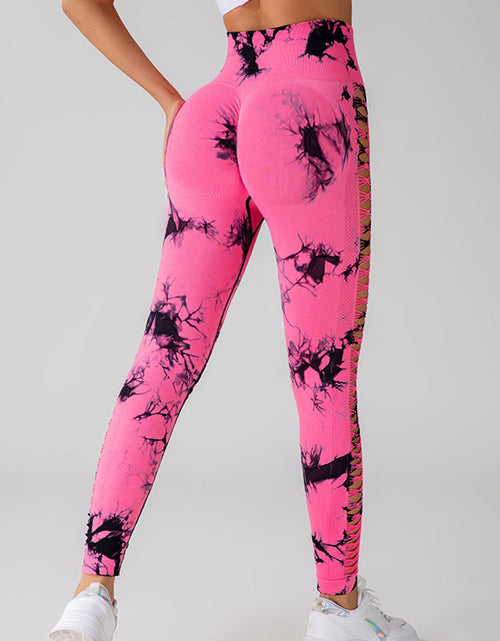 Load image into Gallery viewer, Hollow Tie Dye Printed Yoga Pants - High Waist, Butt Lift, Seamless Sports Leggings for Women - Elevate Your Gym Style! Rose Red
