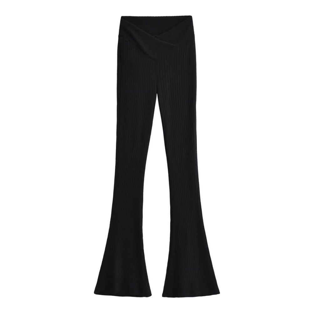 Enhanced Style: Hip Lifting and Leg-Lengthening Knitted Micro Flare Pants - Elevate Your Look with Flattering Silhouette and Comfort Black