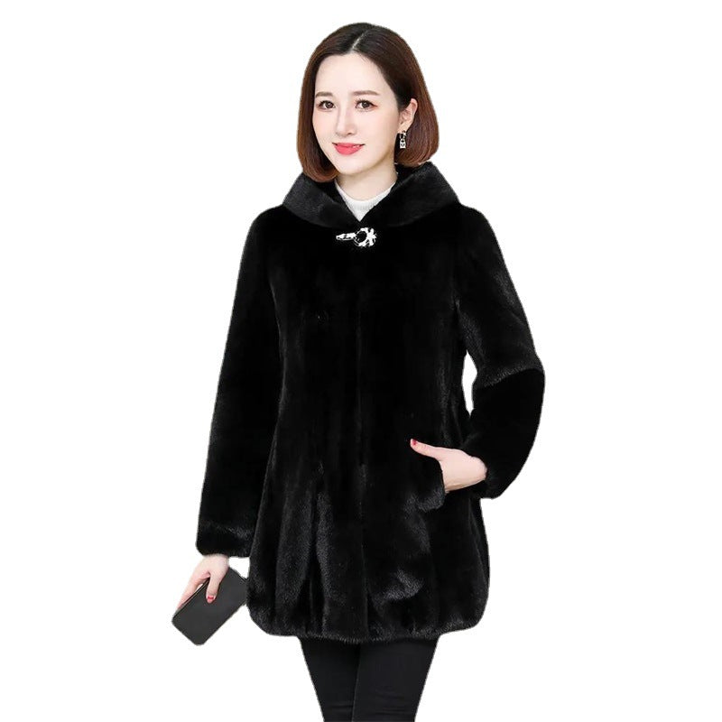 Ladies Winter Mink OL Commuting Work Informal Coat Fur Coat