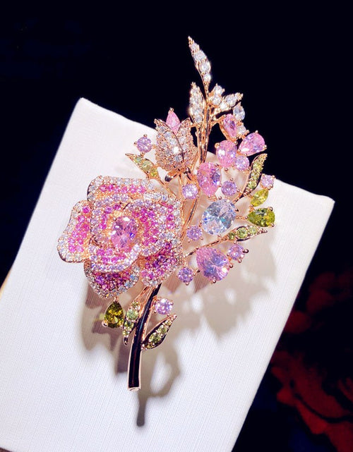 Load image into Gallery viewer, Zirconium Full Diamond Rose Bouquet Brooch
