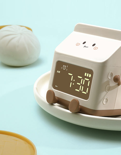 Load image into Gallery viewer, Smart Student Only Charging Cartoon Milk Carton Alarm Clock Brown
