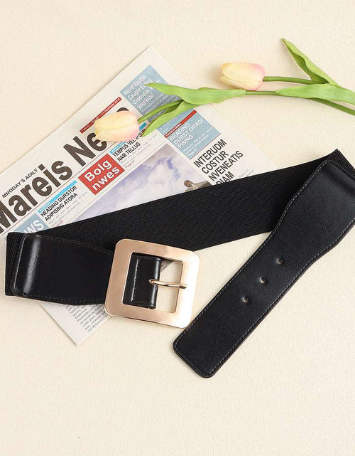 Load image into Gallery viewer, Retro Women&#39;s Metal Square Buckle Elastic Elastic Belt Simple Black Needle Buckle Everything Wide Waist Seal Senior Belt
