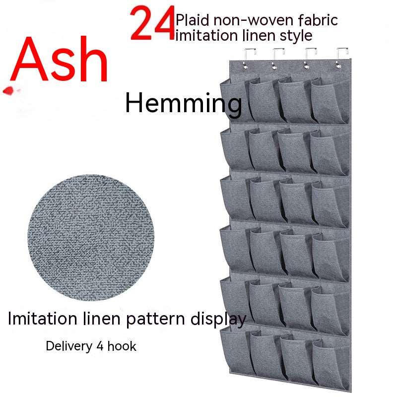 Non Woven Fiber 24 Grids Hanging Storage Bag Behind The Door Bags Home (wall-mounted, balcony wall-mounted, bathroom wall-mounted, wardrobe wall-mounted, kitchen wall-mounted, door & window wall-mounted) 24 Grid Gray Hemp Gray Edge