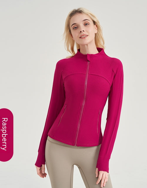 Load image into Gallery viewer, Women Yoga Fitness Jacket Vertical Thread Clothes Full Zip Slim Fitted Yoga Jacket Wild Berry
