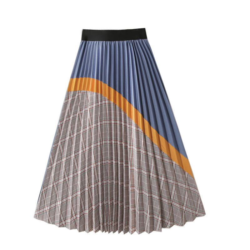 Women's Fashion Street Hipster Style Retro All-match Contrast Color High Waist Plaid Skirt