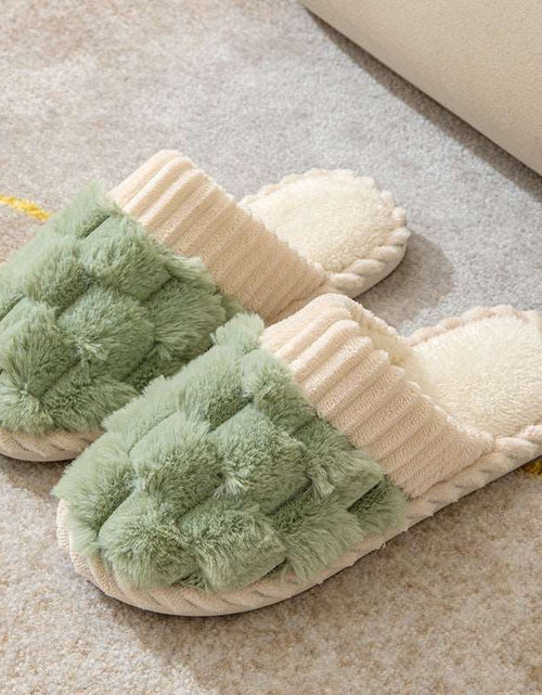 Load image into Gallery viewer, Indoor Warm Platform Couple Plush Slippers Light Green
