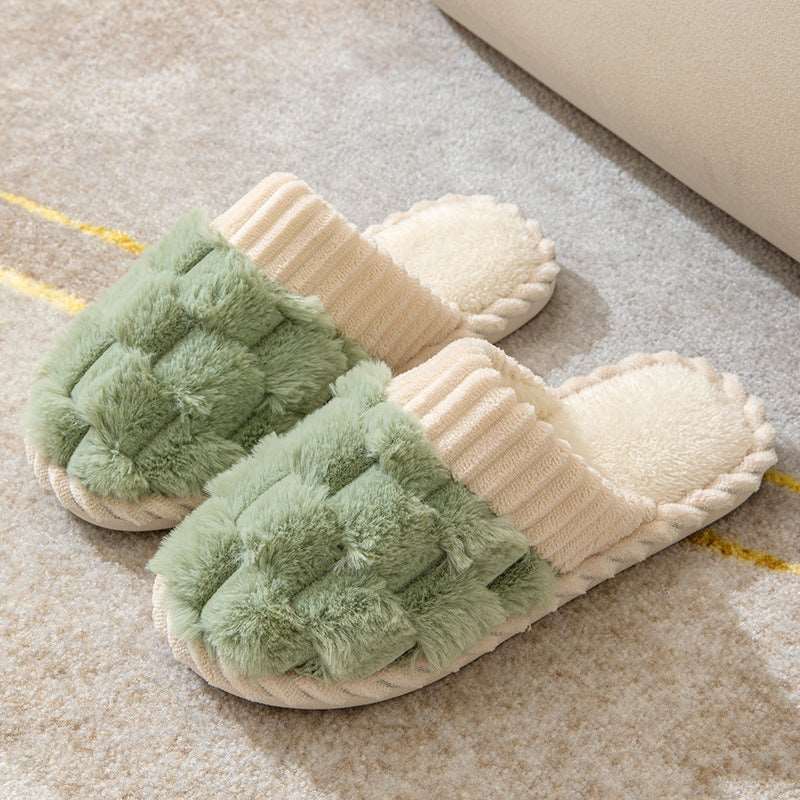 Indoor Warm Platform Couple Plush Slippers Light Green