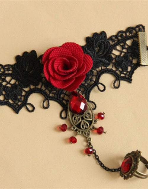 Load image into Gallery viewer, Womens Vintage Lace Red Rose Bracelet
