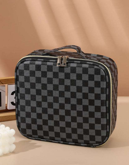 Load image into Gallery viewer, PU Chessbox Plaid Style Cosmetic Case Portable Travel Cosmetics Storage Box Manicure Box Cosmetic Case Large Capacity Beauty Toolbox Black
