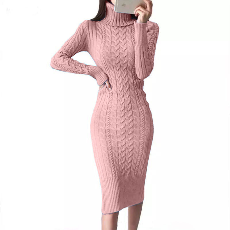 Slim-fit Plain Color Sweet Style Mid-length Bag Hip Bottoming Skirt Slim-fit Knit Dress Pink