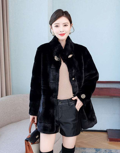 Load image into Gallery viewer, Korean Style Mid-length Mink Coat Women&#39;s Thick Coat With Fur Black
