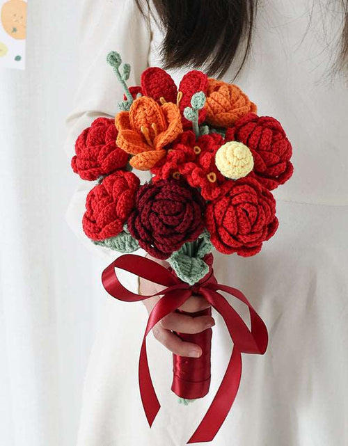 Load image into Gallery viewer, Handmade Woolen Knitting Hand Bouquet Flower Red
