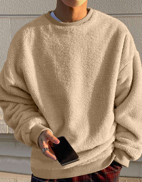 Load image into Gallery viewer, Men&#39;s Round Neck Pullover Pocket Long Sleeve Double-sided Velvet Khaki
