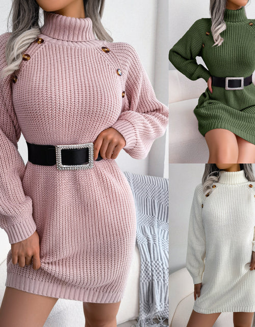 Load image into Gallery viewer, Winter Turtleneck Long Sweater Dress With Button Design Leisure Clinch Long Sleeve Base Sweater Women
