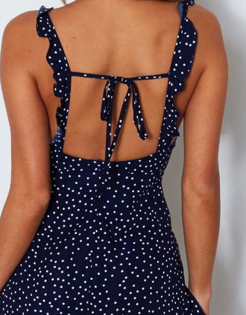 Load image into Gallery viewer, Chic Summer Vibes: Polka-dot Strappy Dress - Women&#39;s Fashion Beach Sundress with V-neck, Sleeveless Design, and Princess Cut Short Skirt
