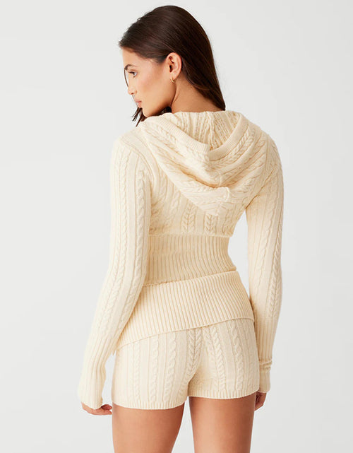 Load image into Gallery viewer, Casual Comfort: Sweater Knitted Hooded Top and Shorts Long Sleeve Two-piece Set - Attractive, Relax in Style for Effortless Chic
