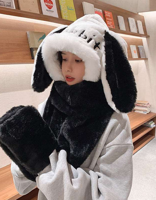 Load image into Gallery viewer, Cute Rabbit Ears Scarf Scarf Gloves All In One Black7 One size
