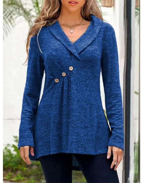 Load image into Gallery viewer, V Neck Plain Color Long Sleeve Knitwear Cashmere Sweater Base Coat Blue
