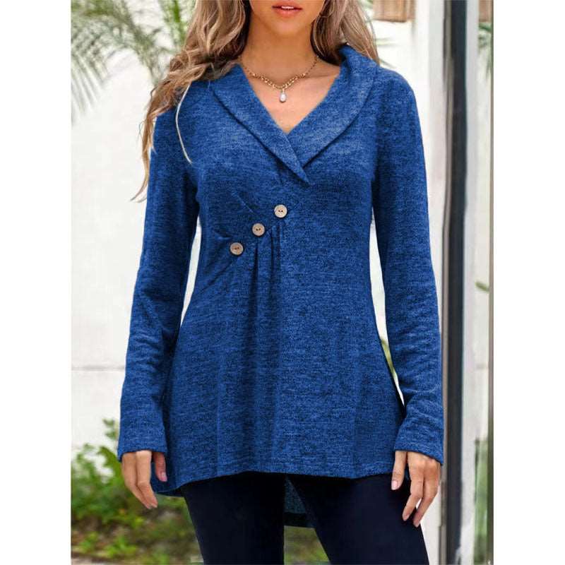 V Neck Plain Color Long Sleeve Knitwear Cashmere Sweater Base Coat Blue