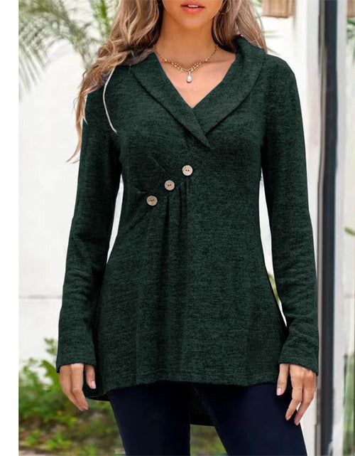 Load image into Gallery viewer, V Neck Plain Color Long Sleeve Knitwear Cashmere Sweater Base Coat Dark green
