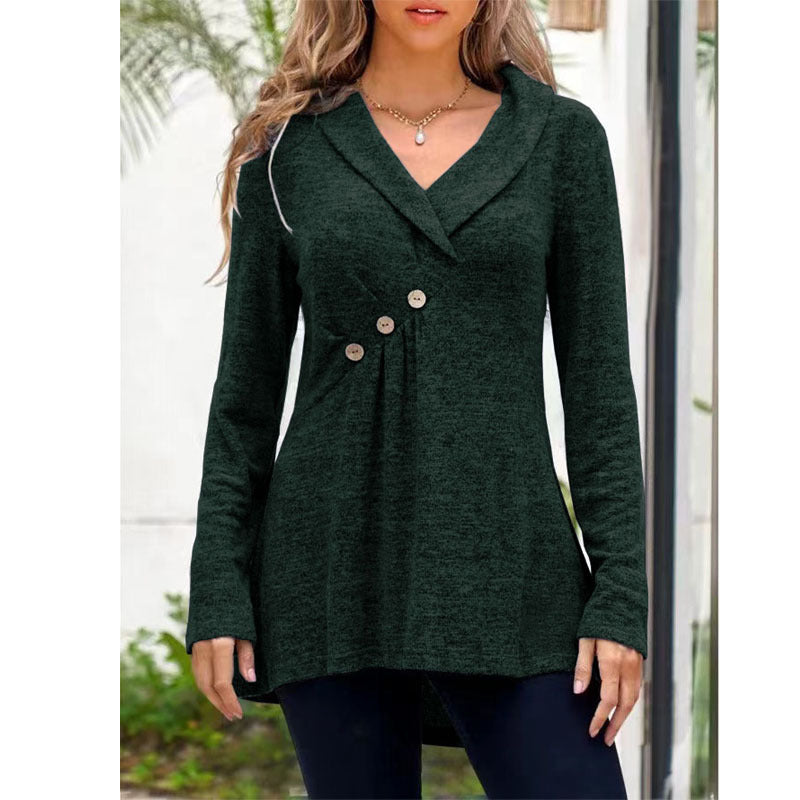 V Neck Plain Color Long Sleeve Knitwear Cashmere Sweater Base Coat Dark green