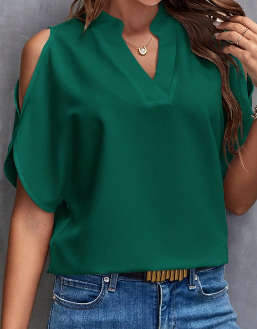 Load image into Gallery viewer, V-neck Off-the-Shoulder Sleeves Women&#39;s Top - Graceful and Fashionable for a Chic Look Dark Green
